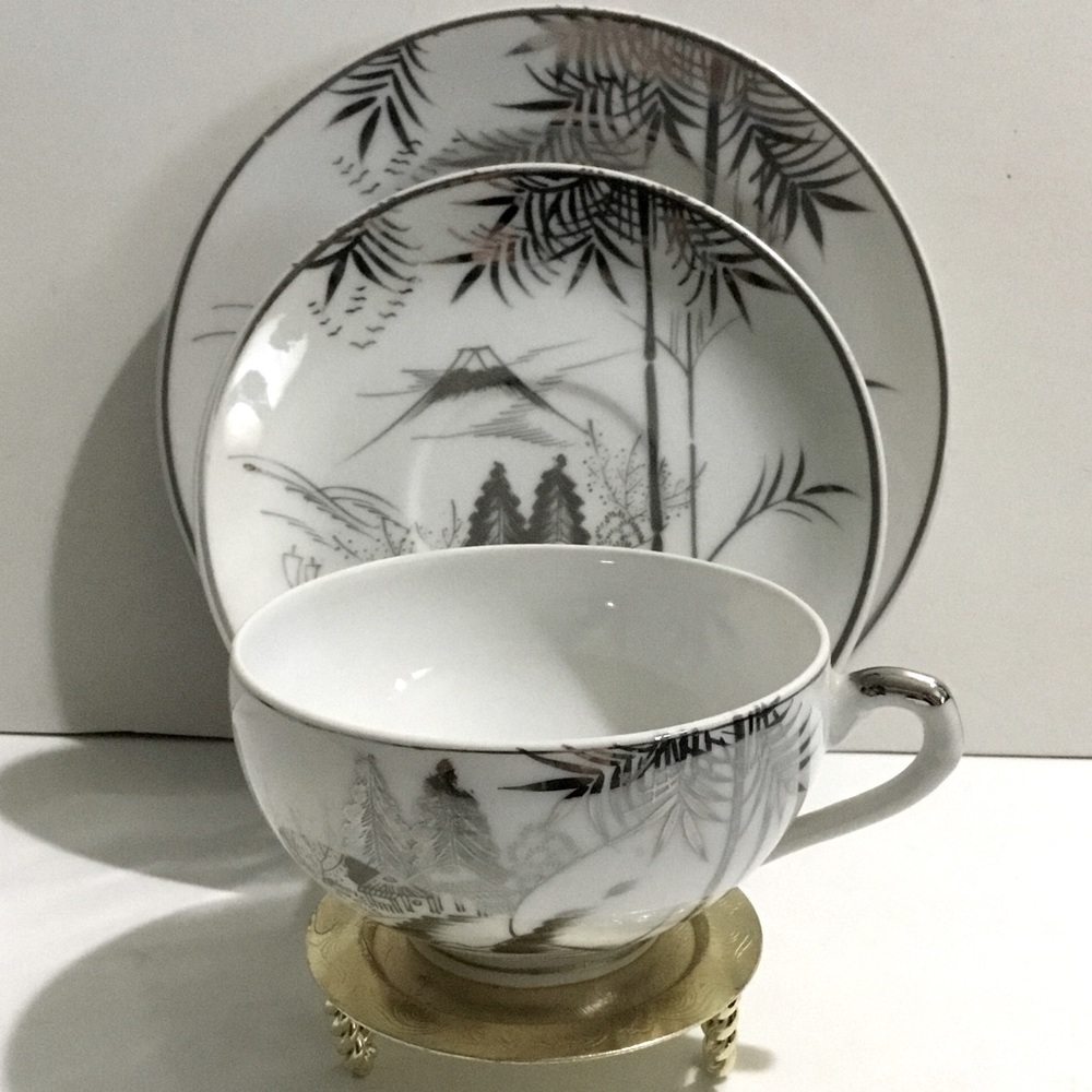 Vintage Kutani Porcelain Lithophane 3 piece set